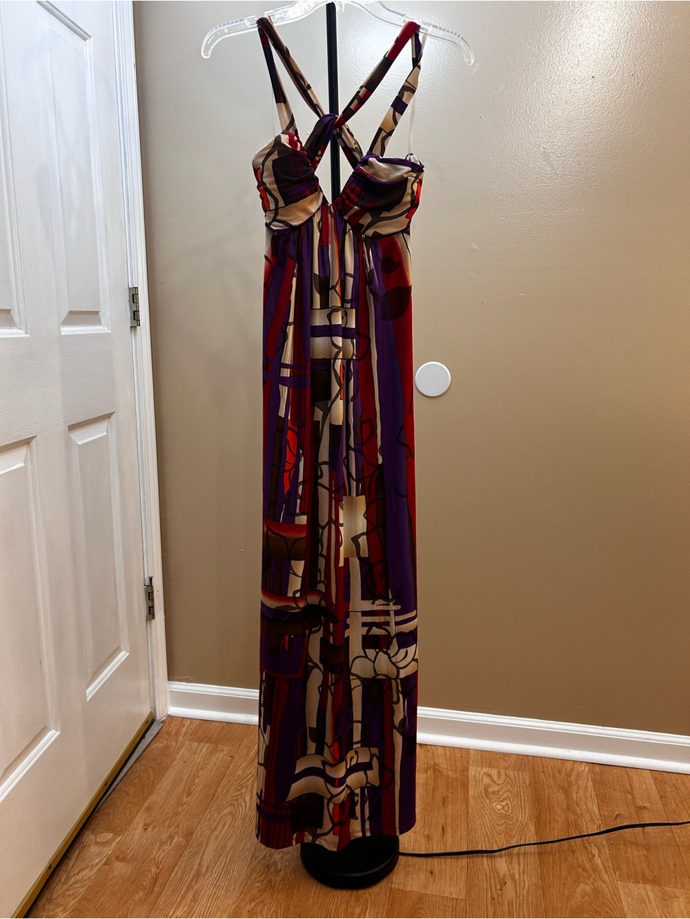 julie's closet Purple and Red Abstract Print Maxi Dress